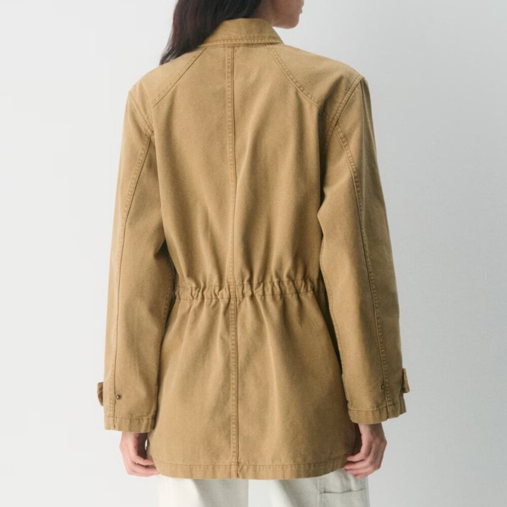 Aritzia TNA Jasper Field Jacket Relaxed Cotton Canvas Vintage Topaz Tan *Altered - Picture 2 of 16
